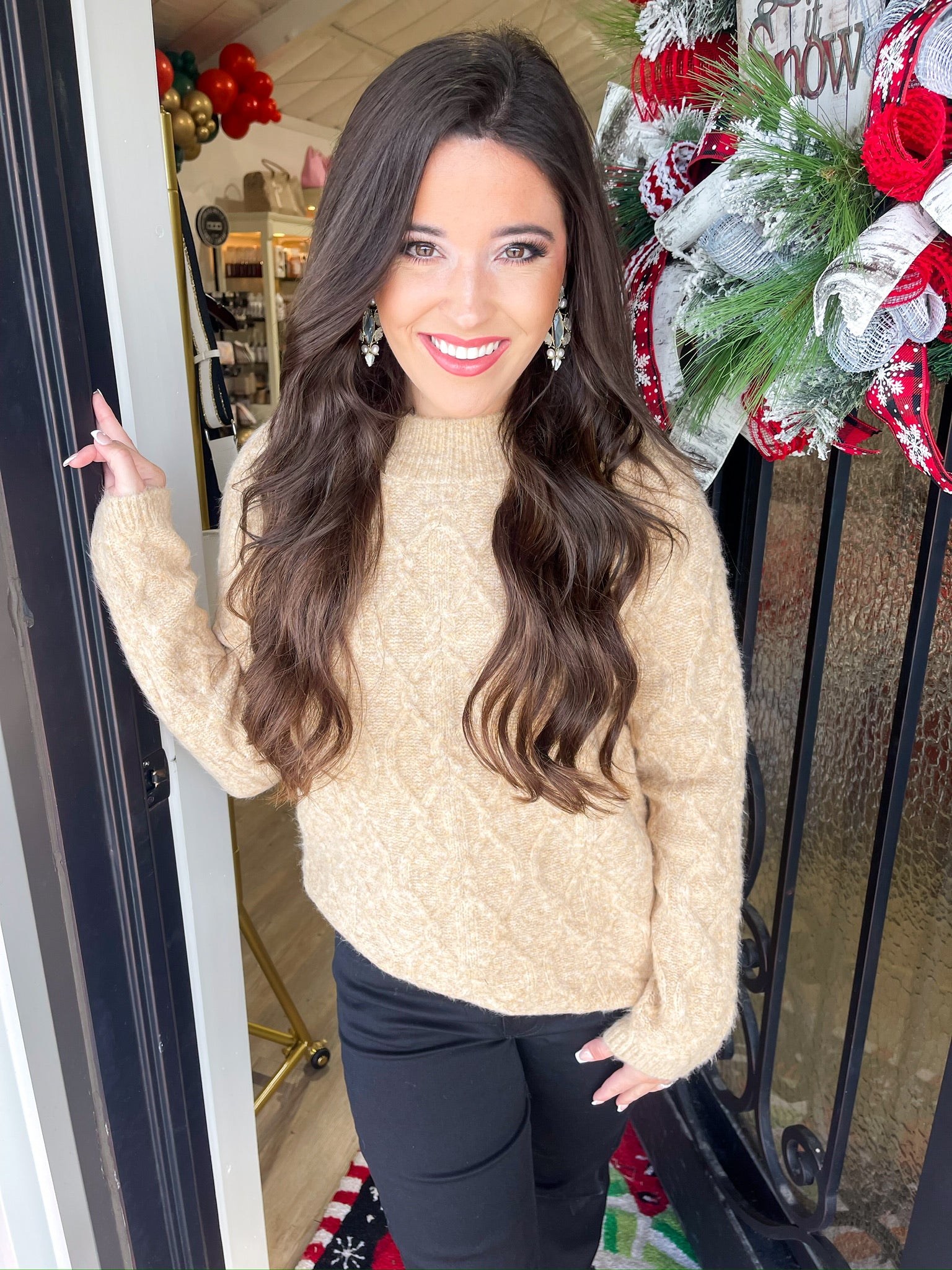 Eudora Cable Knit Sweater - Oatmeal - Southern Belle Boutique