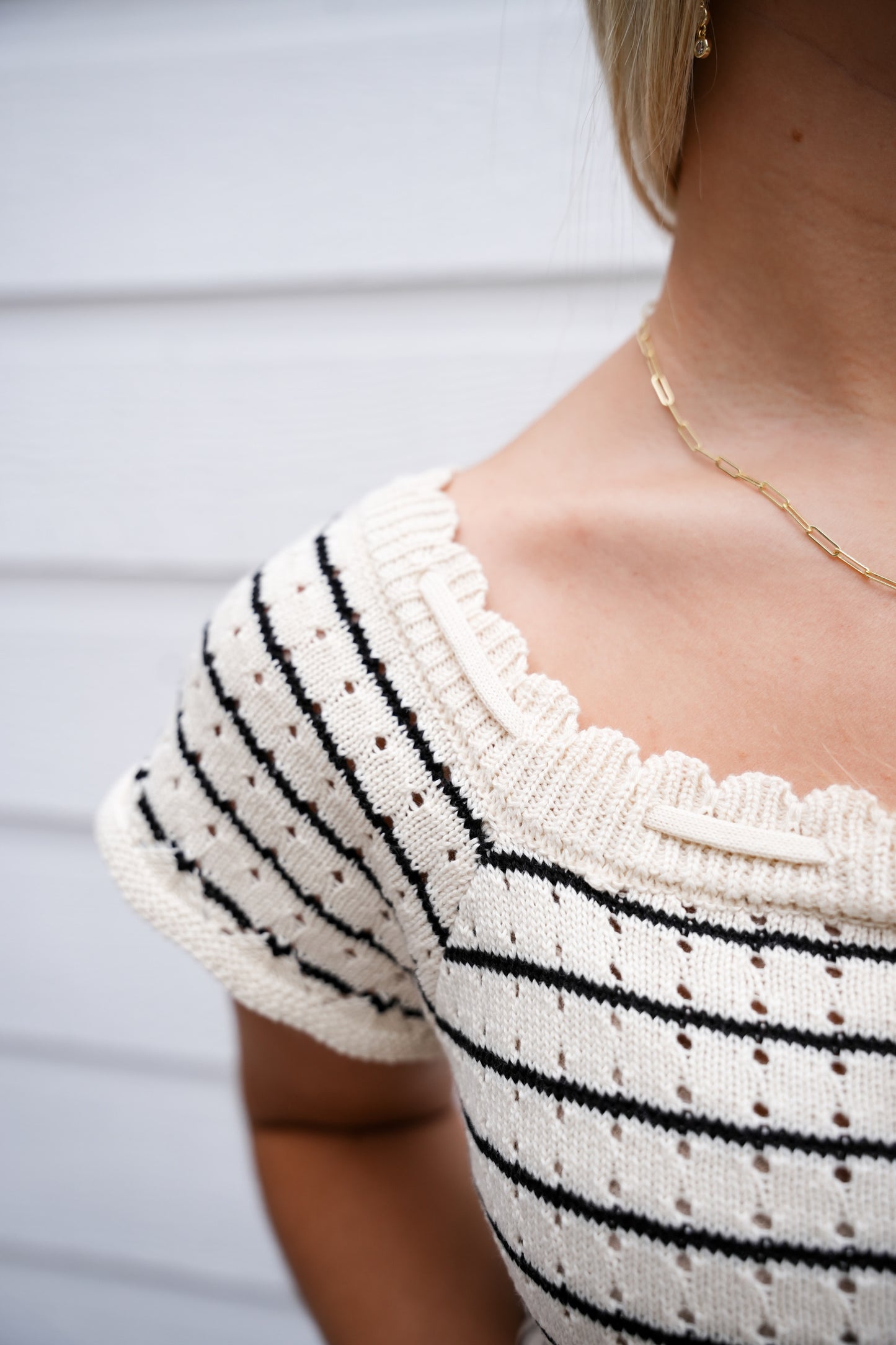 Cream Vintage Striped Crochet Knit Top - Southern Belle Boutique