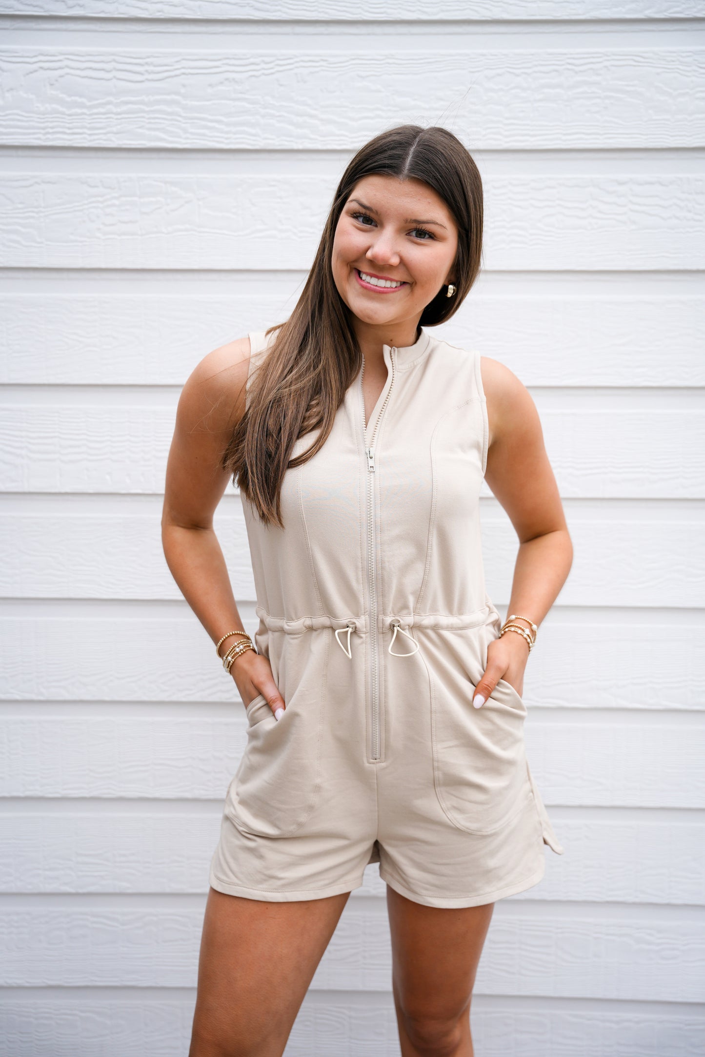 Sand Drawstring Waist Romper - Southern Belle Boutique