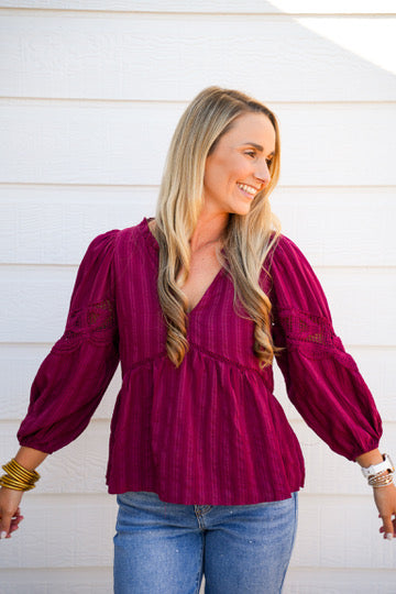 Burgundy Lace VNeck Blouse