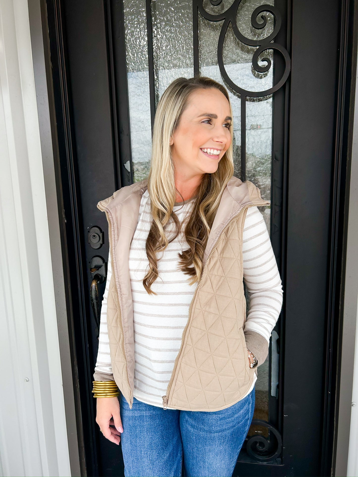 Taupe Quilted Vest - Southern Belle Boutique