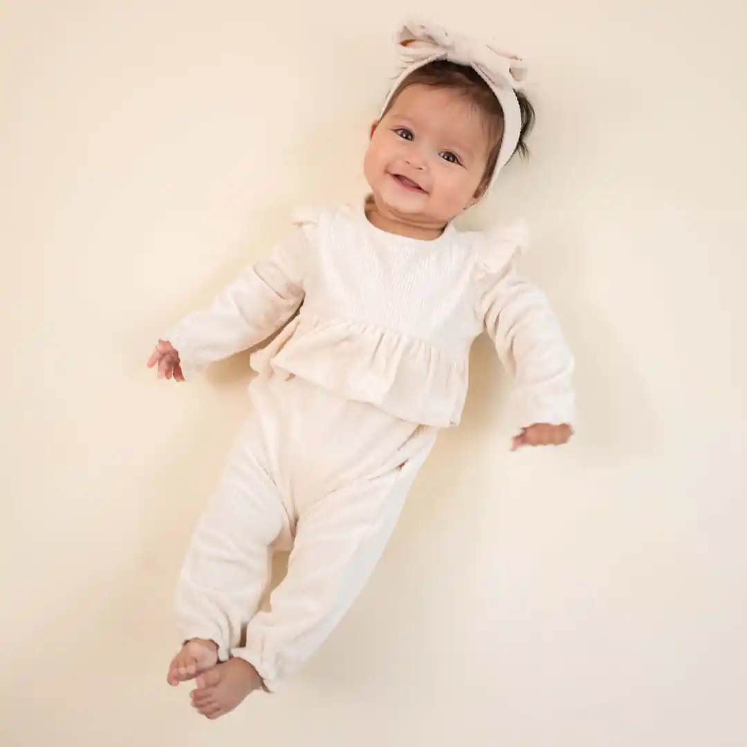Cream Velour Baby Bodysuit Set - Southern Belle Boutique