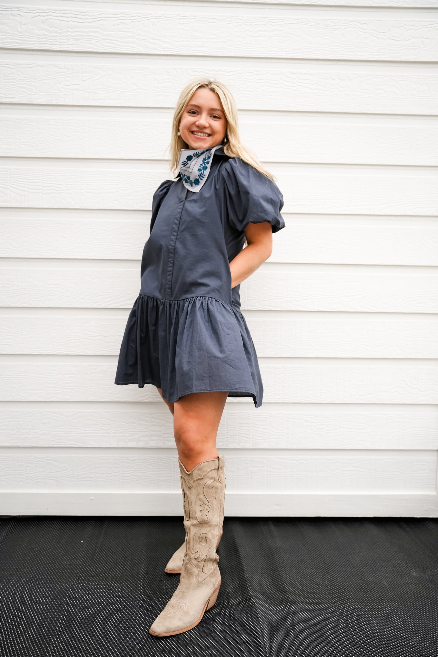 Collared Tiered Mini Dress - Ink - Southern Belle Boutique