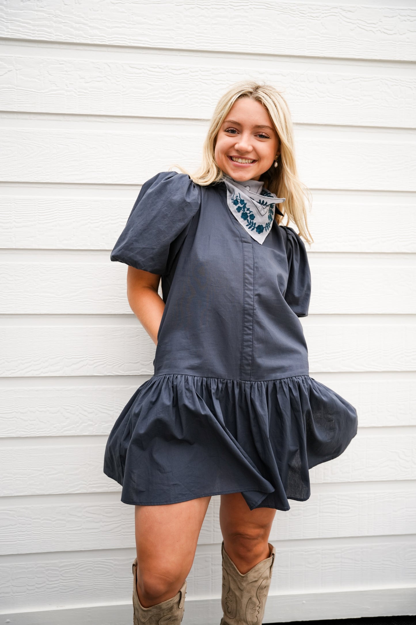 Collared Tiered Mini Dress - Ink - Southern Belle Boutique