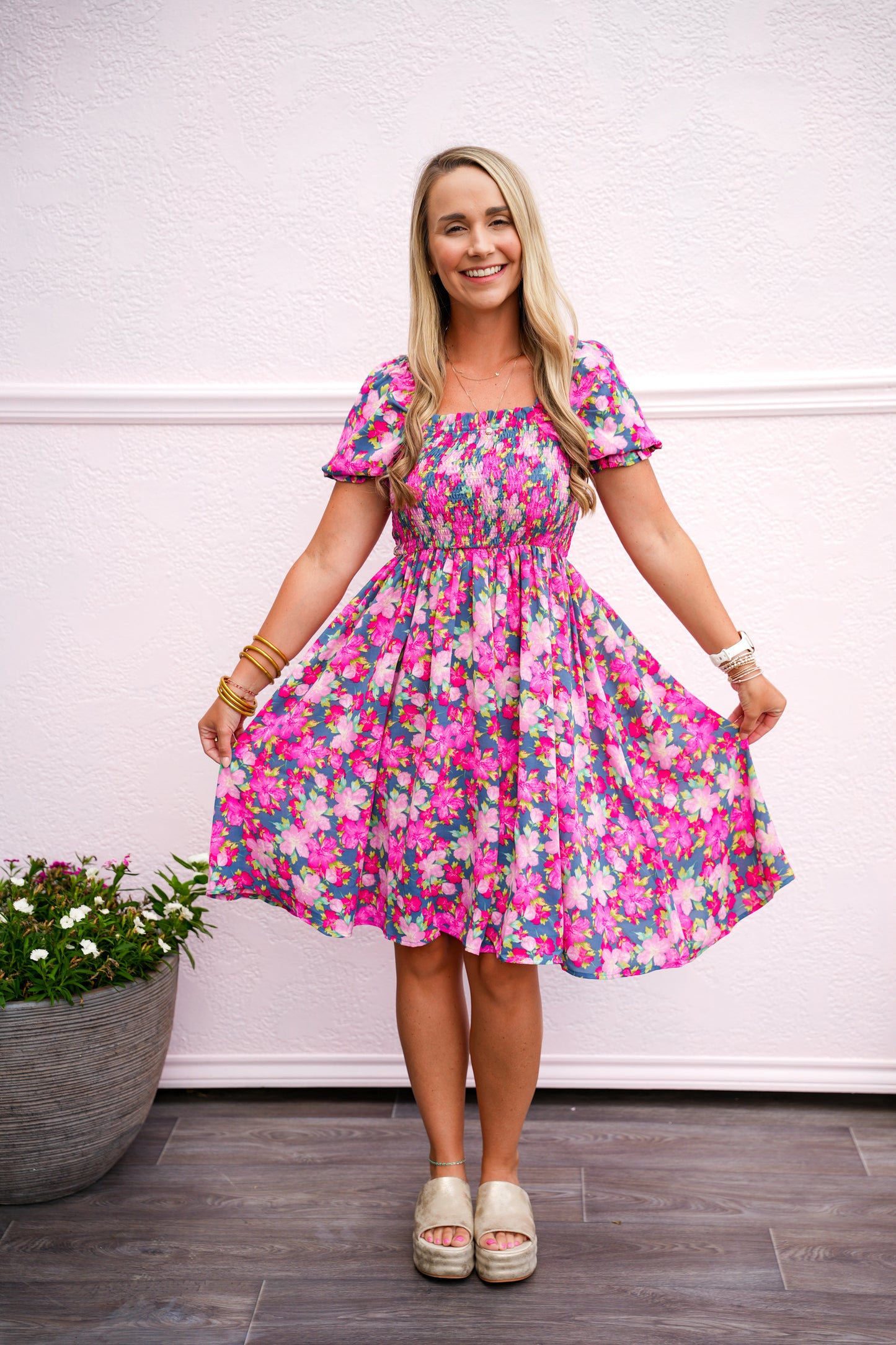 Grey Floral Print Dress