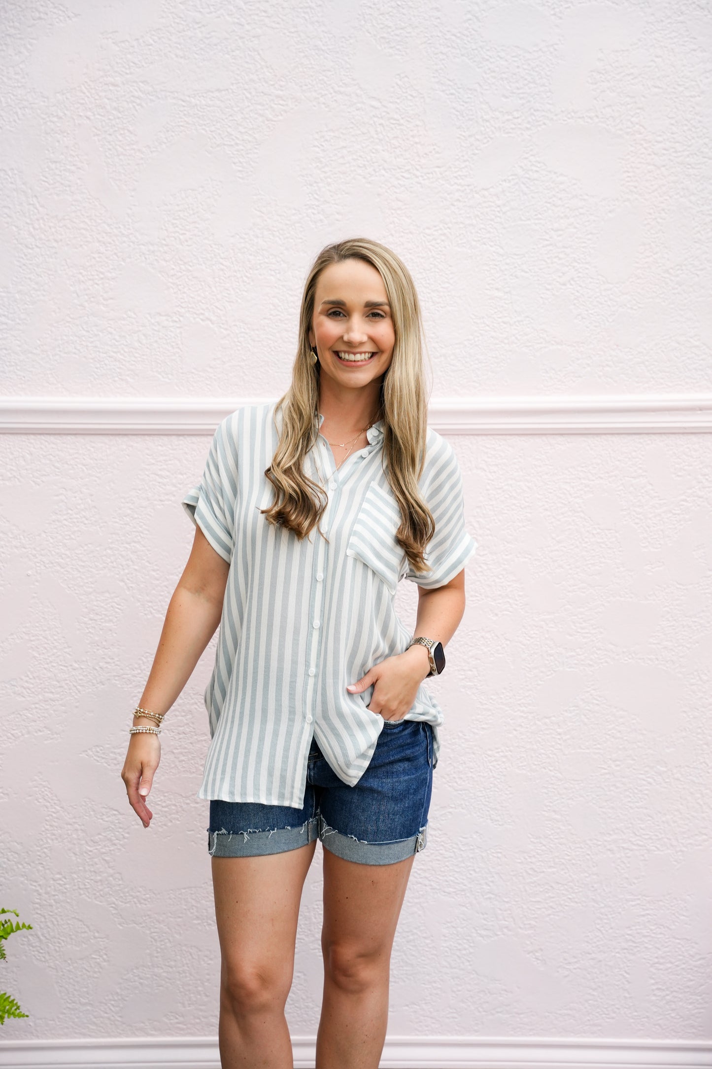 Dusty Blue/White Striped Blouse