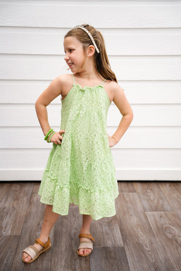 Mint Floral Crochet Lace Tiered Tank Dress - Southern Belle Boutique