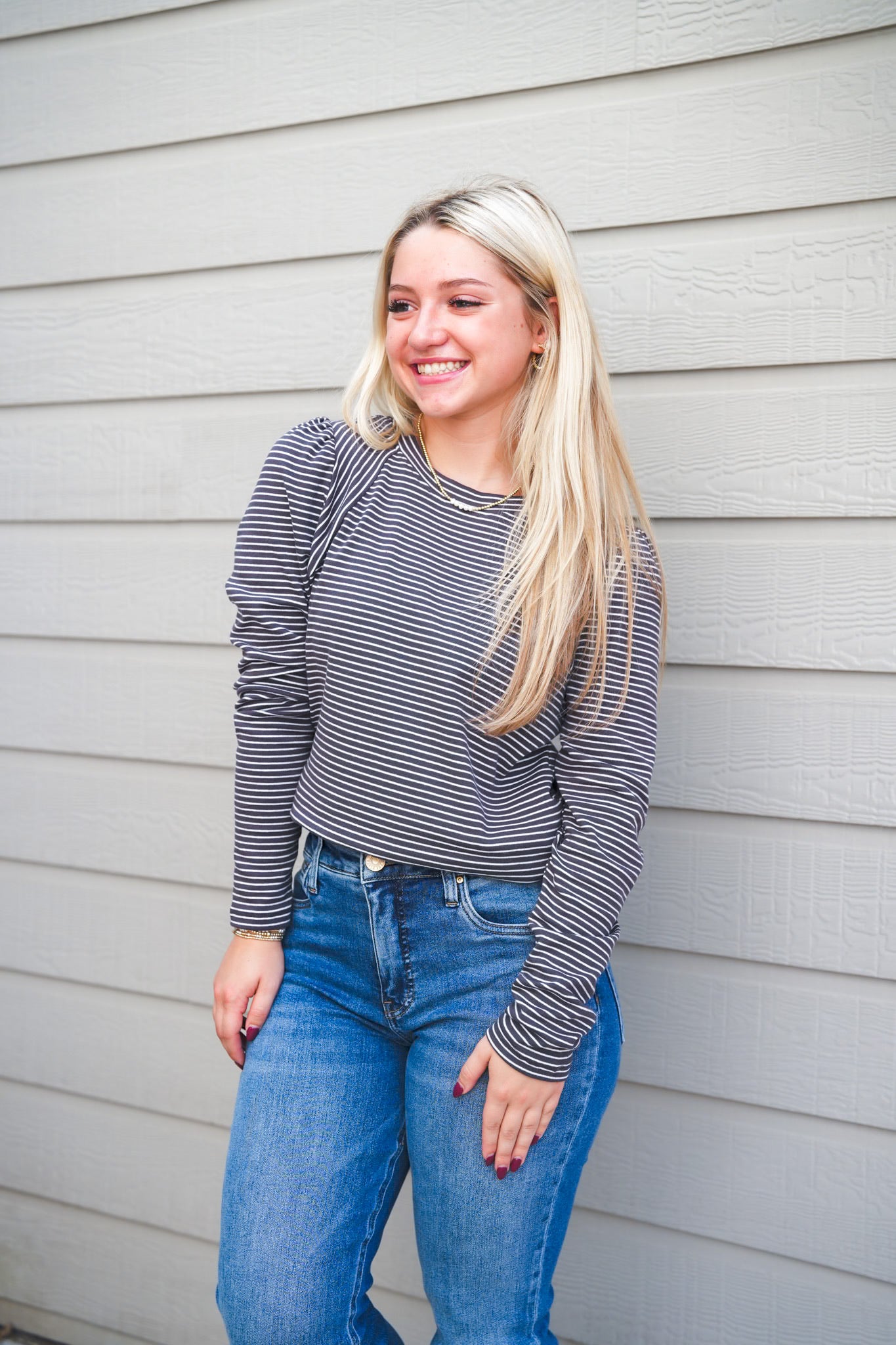 Grey/White Striped Jersey - Southern Belle Boutique