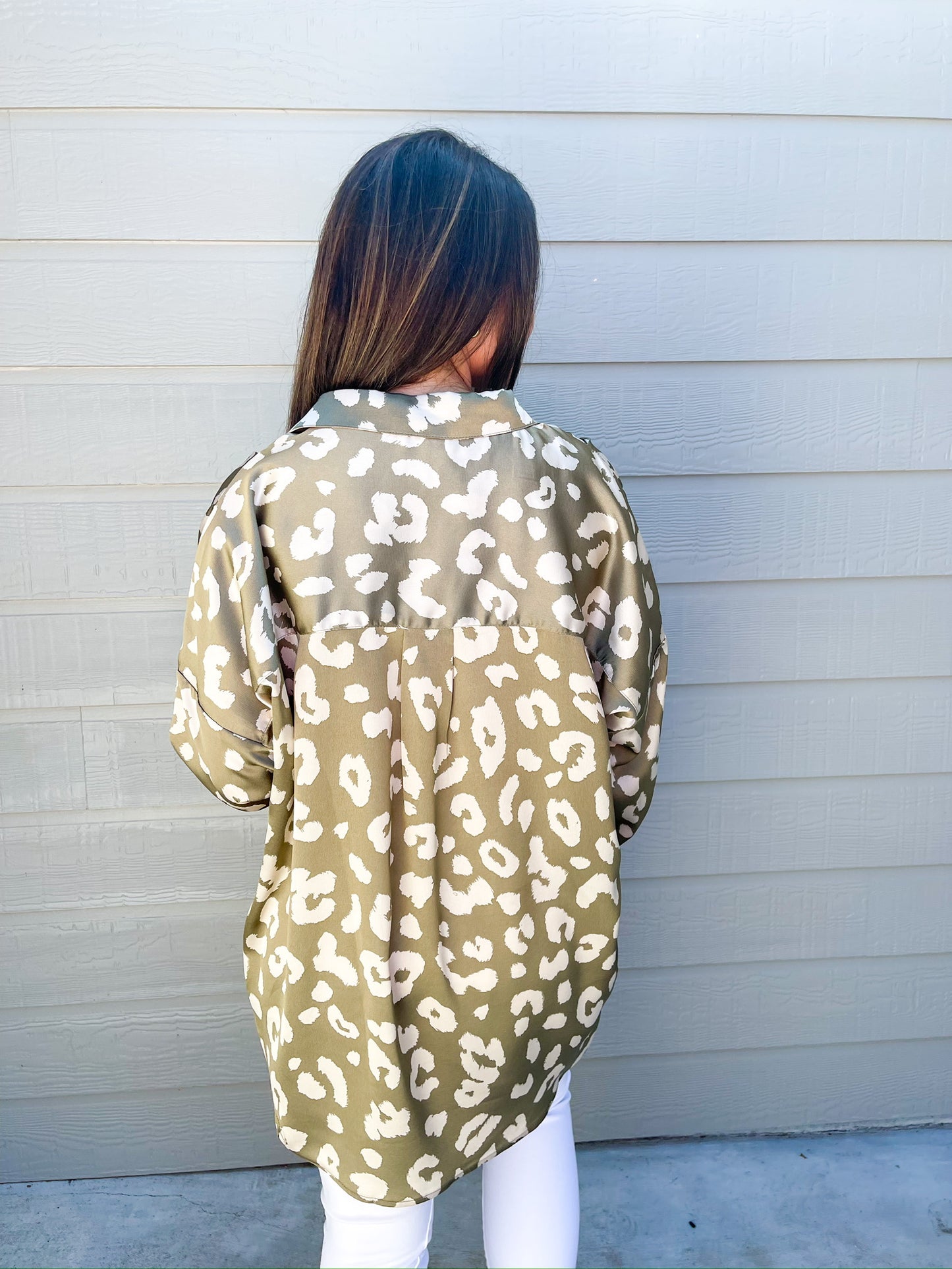 Mocha Spotted VNeck Blouse - Southern Belle Boutique