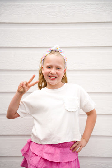 White Ruffle Pocket Knit TShirt - Southern Belle Boutique