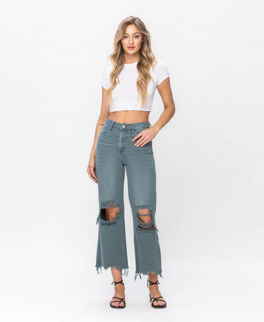 90s Vintage Crop Flare - Mallard Green - Southern Belle Boutique