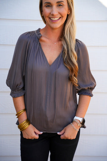 Charcoal Tie Front Top