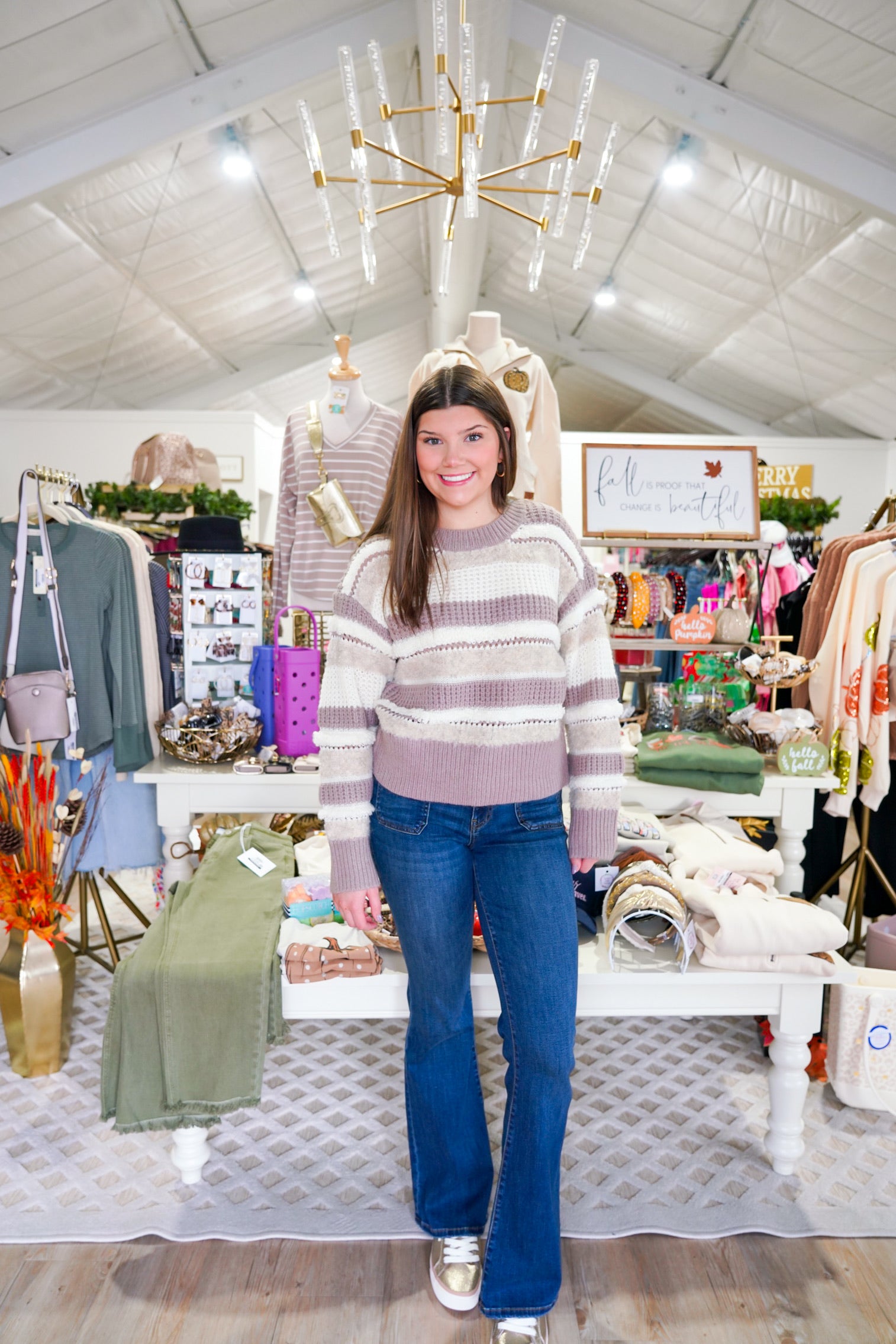 Georgina Sweater - Ash Violet Stripes - Southern Belle Boutique