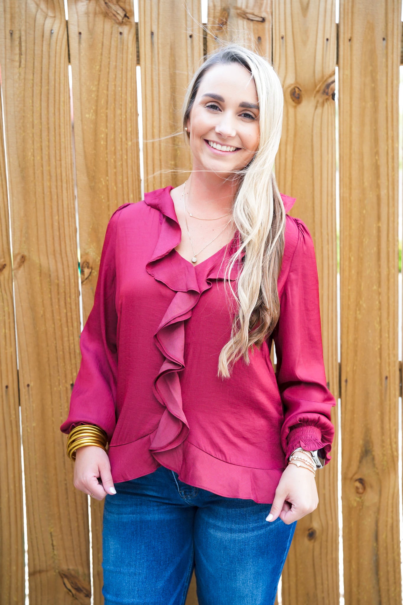 Biking Red Ruffle Blouse - Southern Belle Boutique