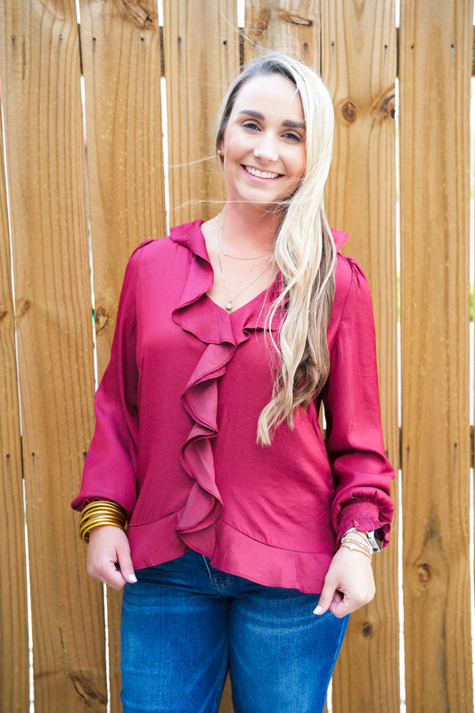 Biking Red Ruffle Blouse - Southern Belle Boutique