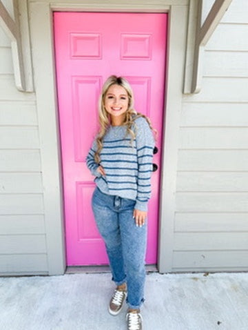 Blue Striped Sweater - Southern Belle Boutique