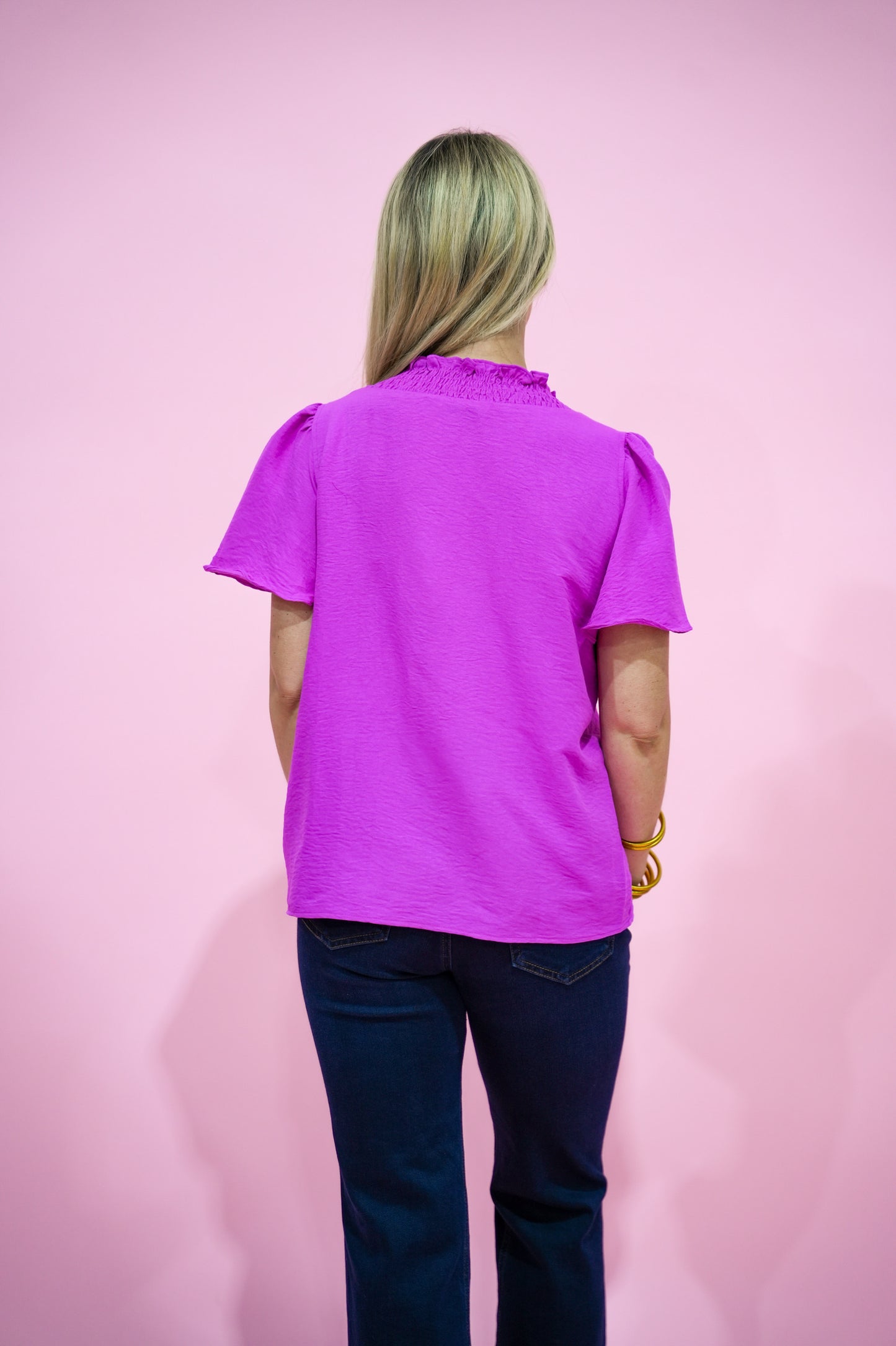 Magenta Smocked VNeck Blouse - Southern Belle Boutique