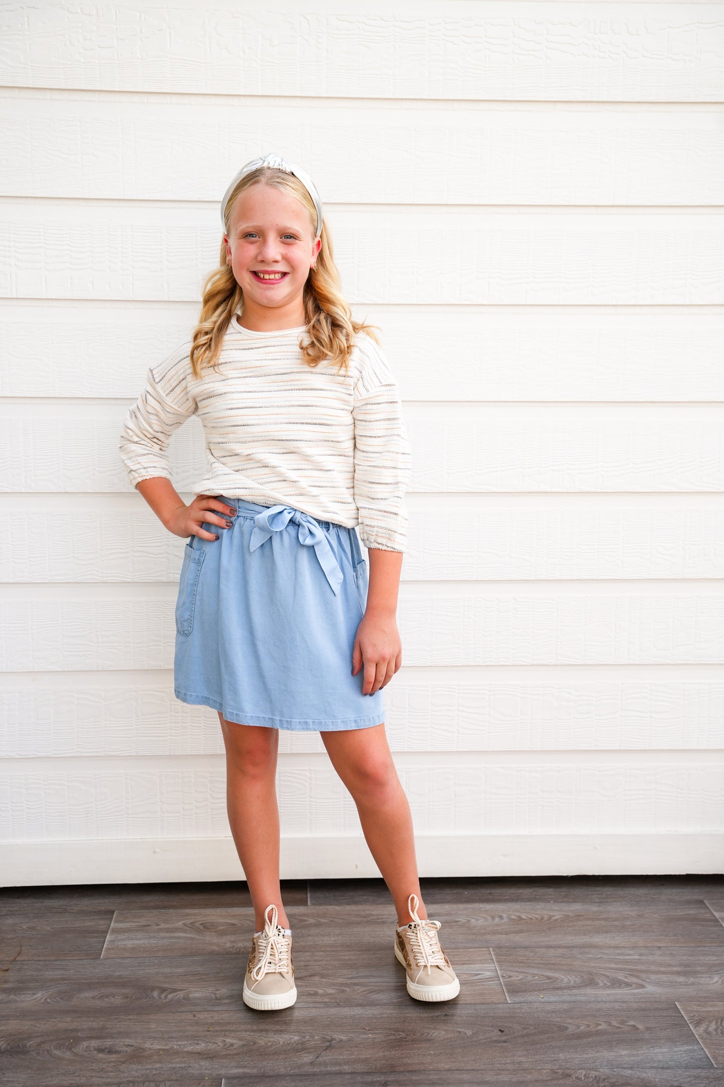 Mustard Striped Terry Knit Top