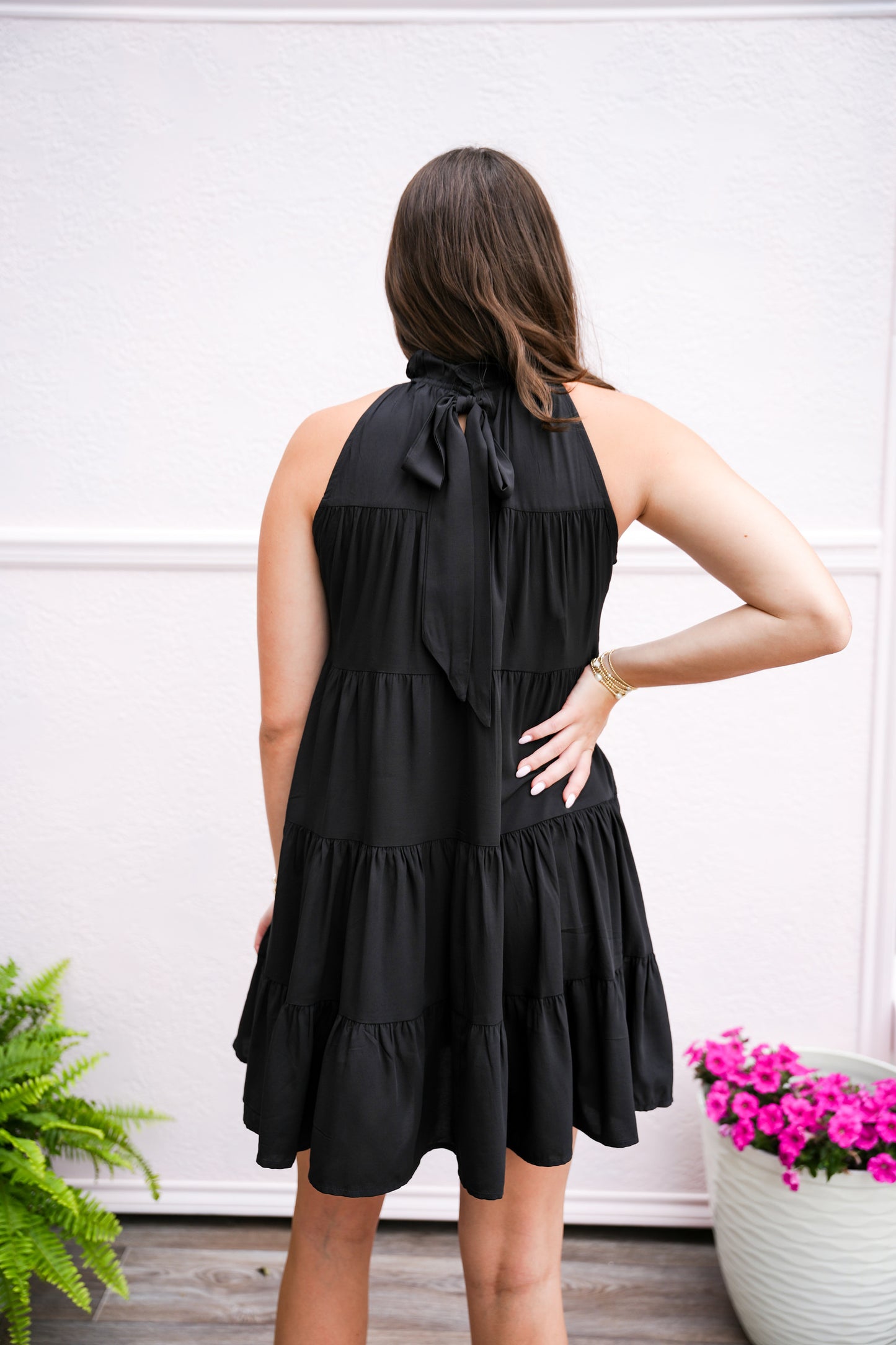 Black Back Bow Halter Dress