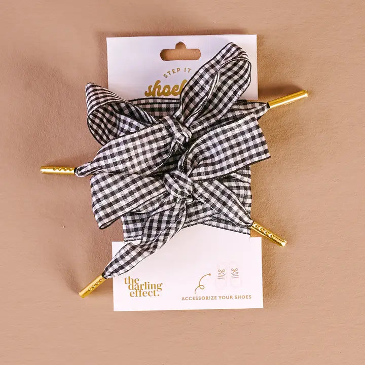 Step It Up Shoelaces-Gingham Black - Southern Belle Boutique