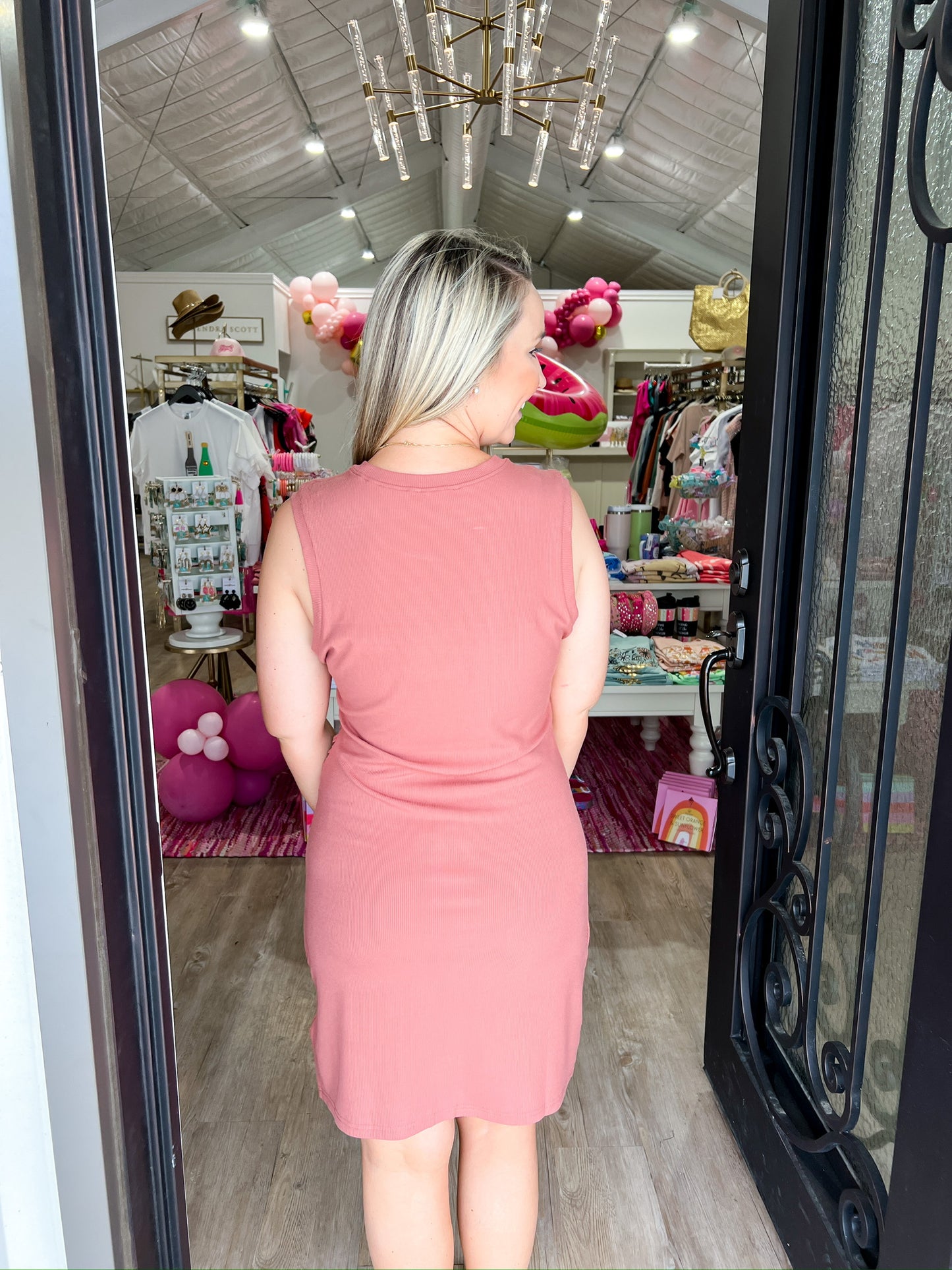 Yulia Sleeveless Side Ruched Dress - Adobe - Southern Belle Boutique