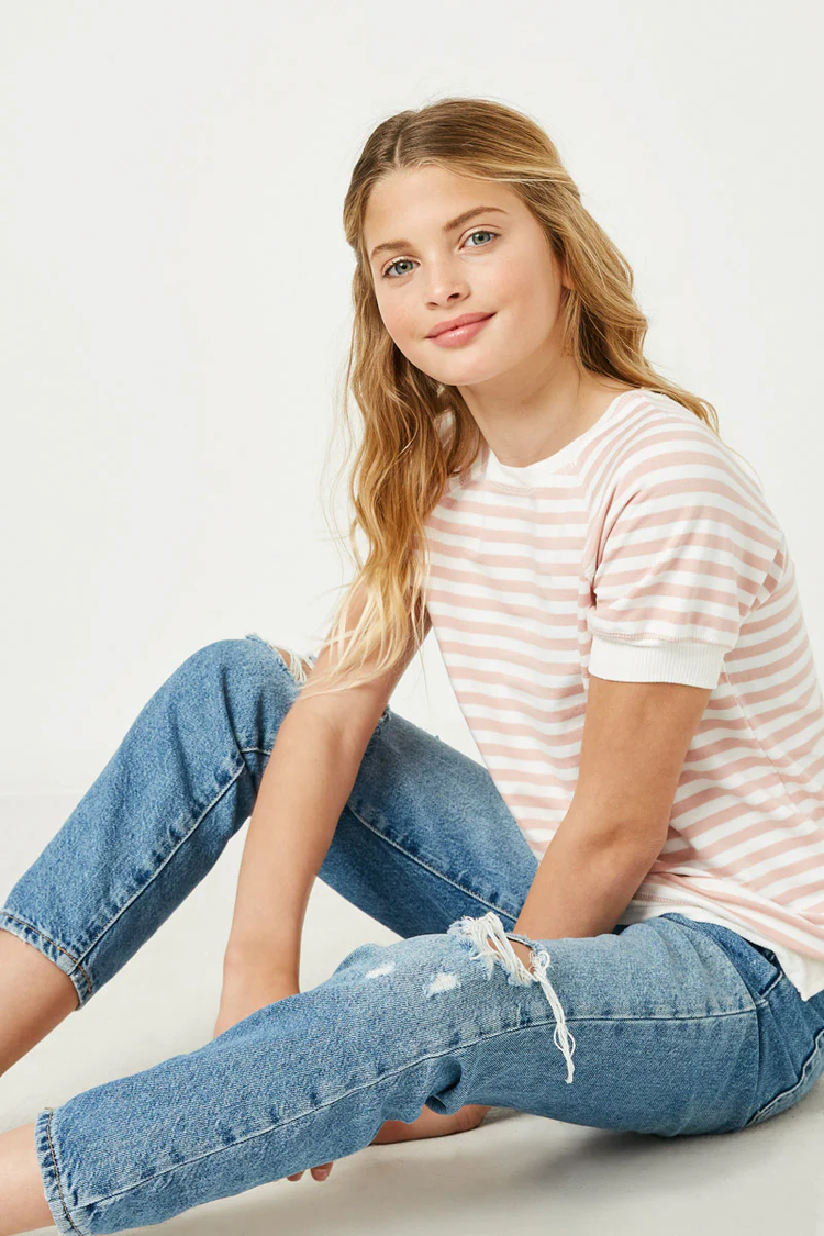 Banded Knit Stripe Raglan Tee - Southern Belle Boutique