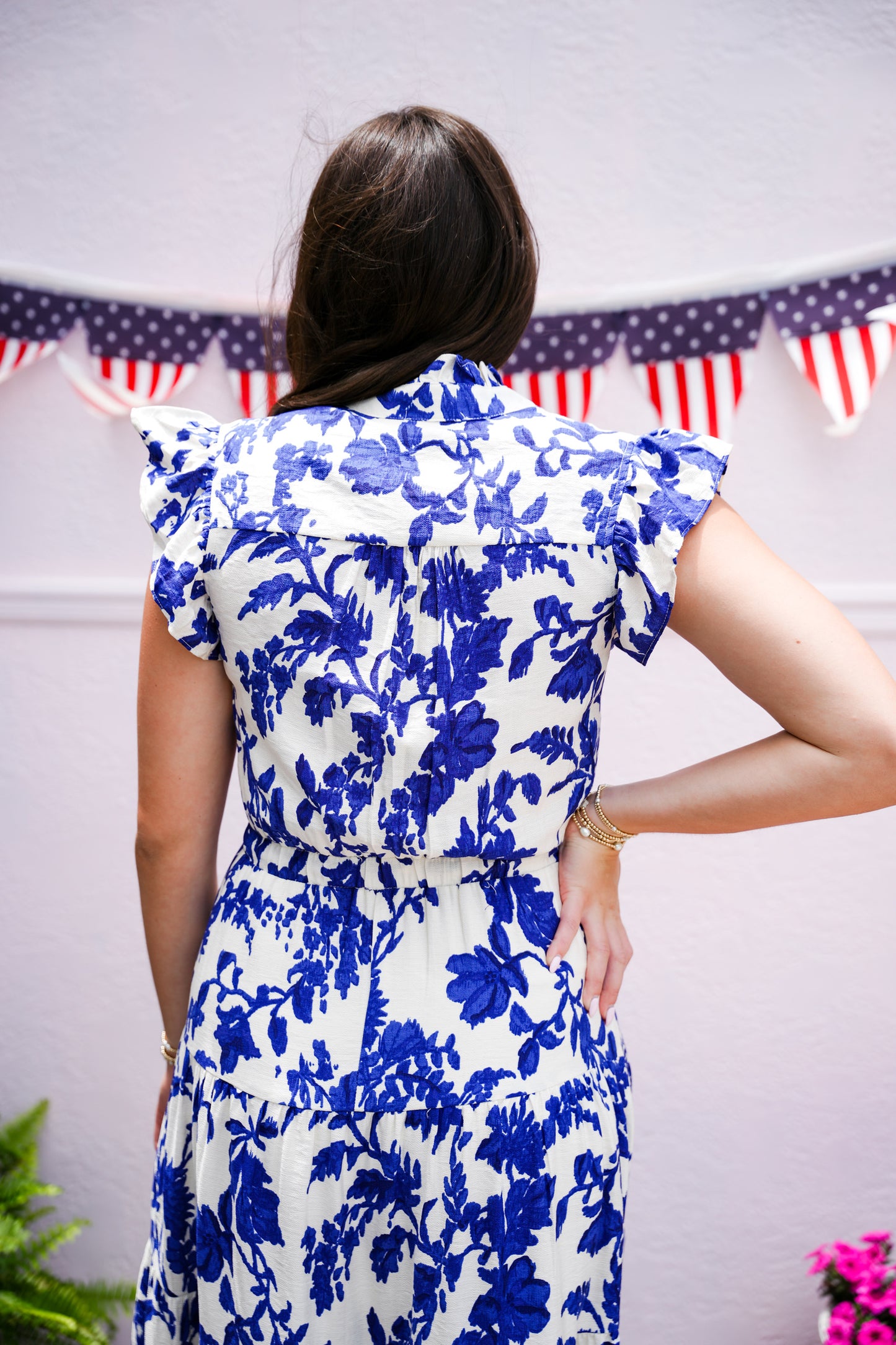 Blue Floral Printed Tiered Maxi Dress