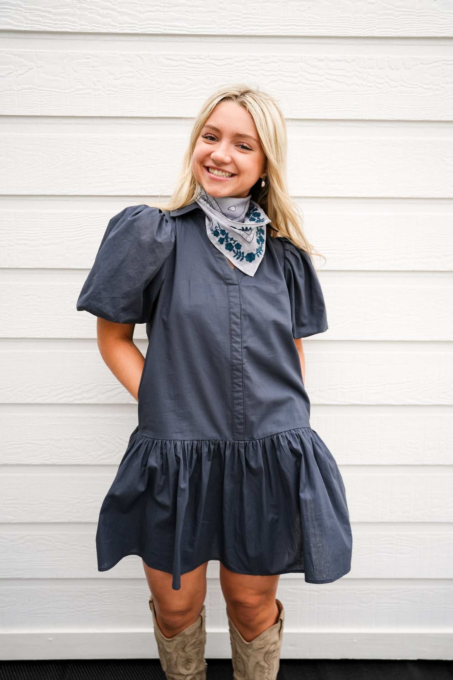 Collared Tiered Mini Dress - Ink - Southern Belle Boutique