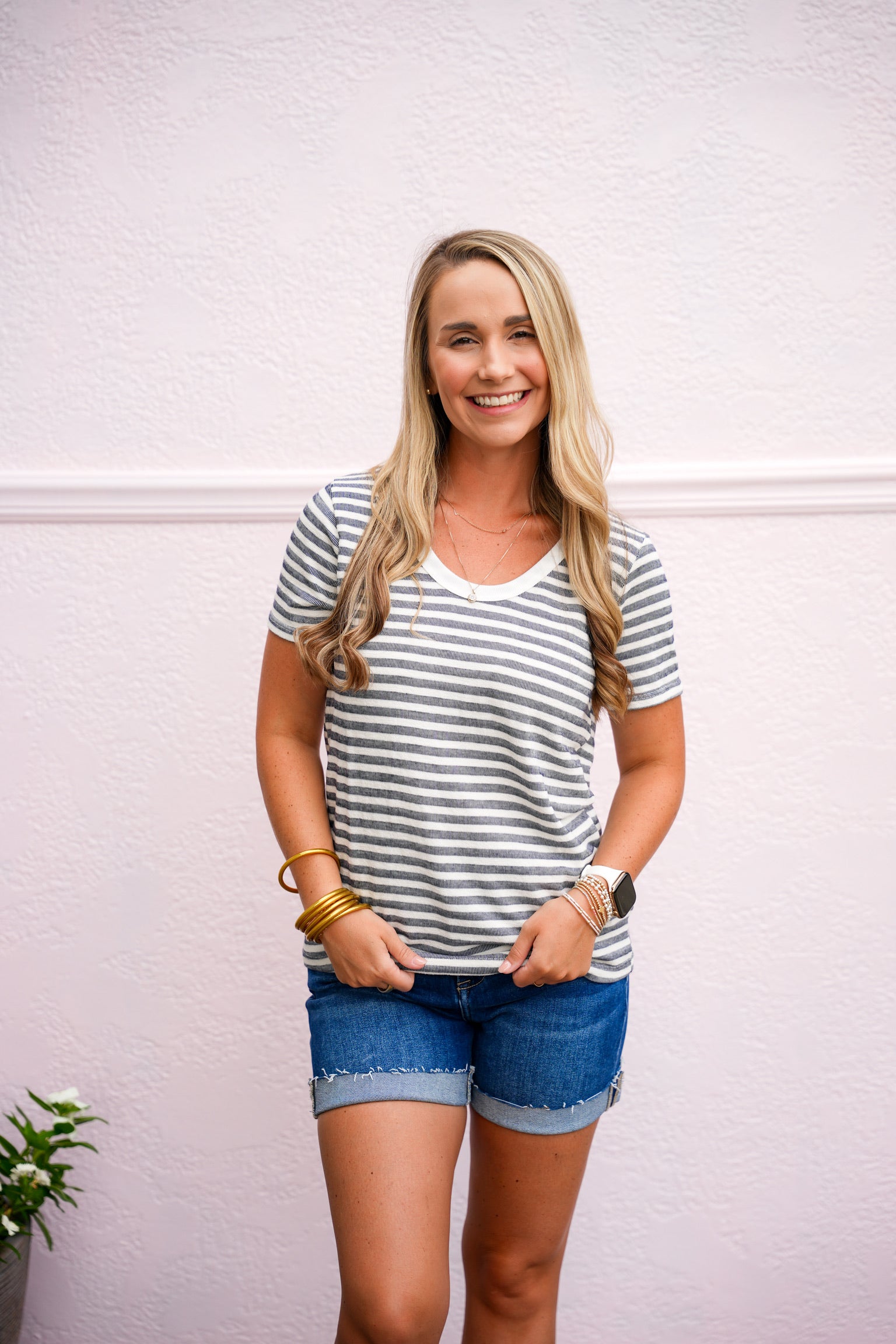 Navy Terry Loop Stripe Top - Southern Belle Boutique
