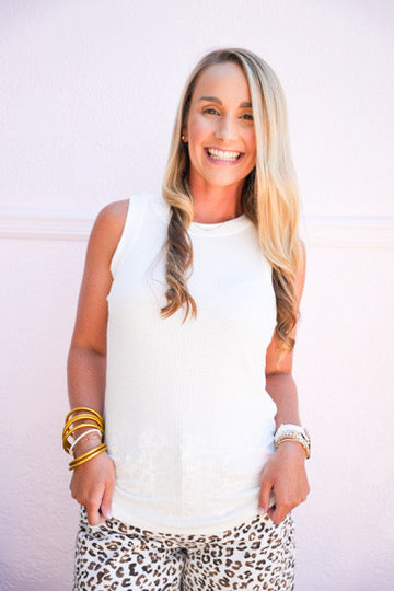 Cleo Ribbed Tank - White - Southern Belle Boutique