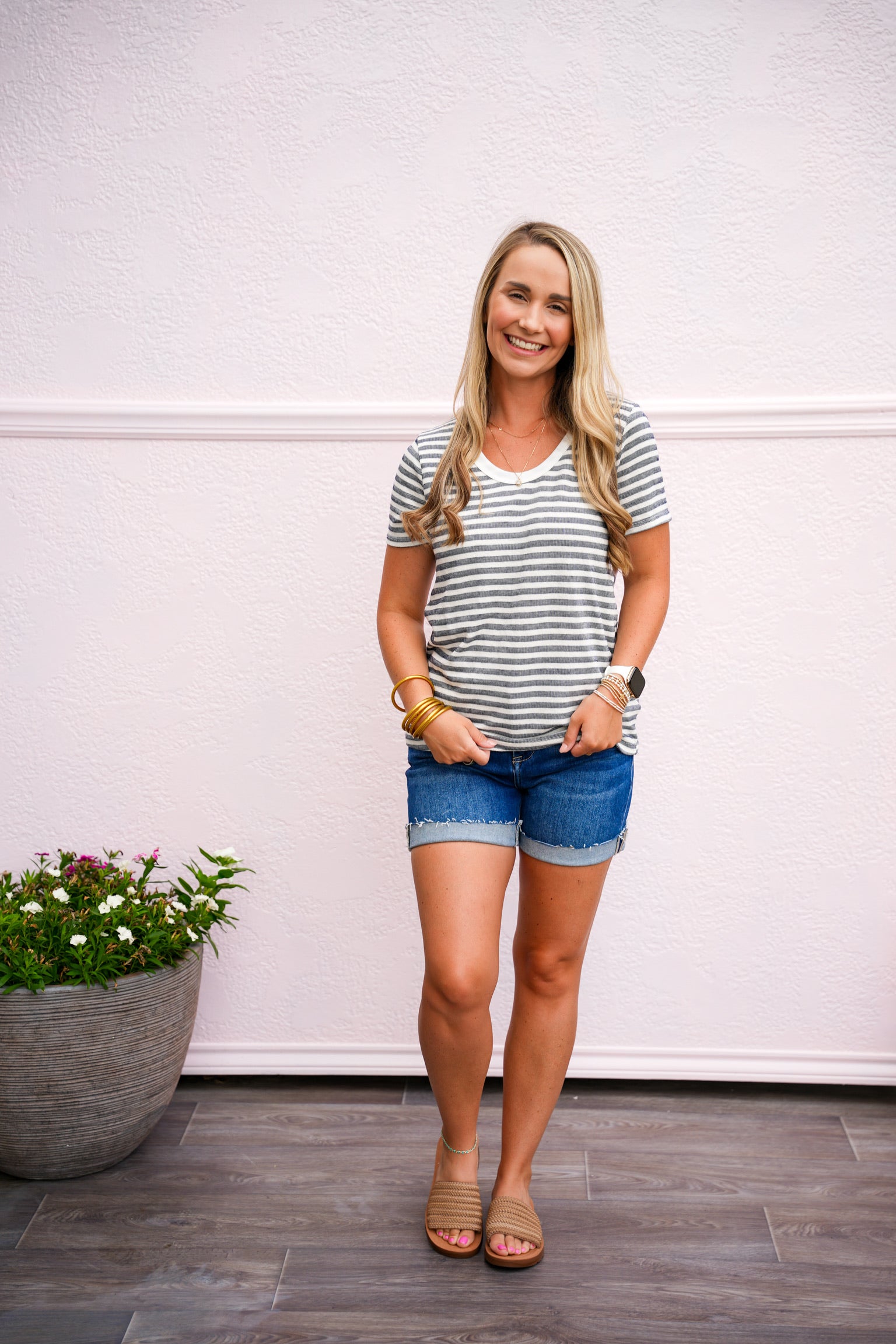 Navy Terry Loop Stripe Top - Southern Belle Boutique