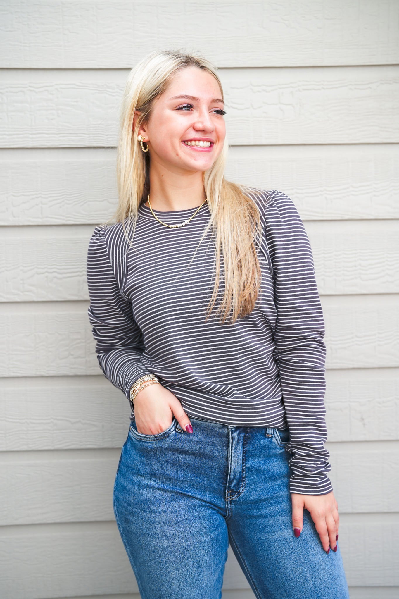 Grey/White Striped Jersey - Southern Belle Boutique