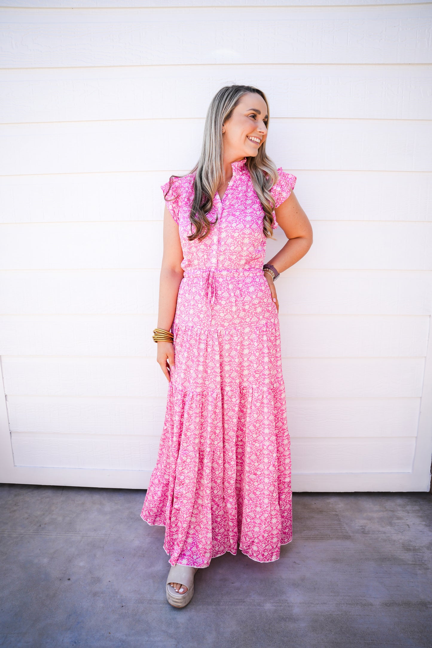 Pink Satin Tiered Maxi Dress - Southern Belle Boutique