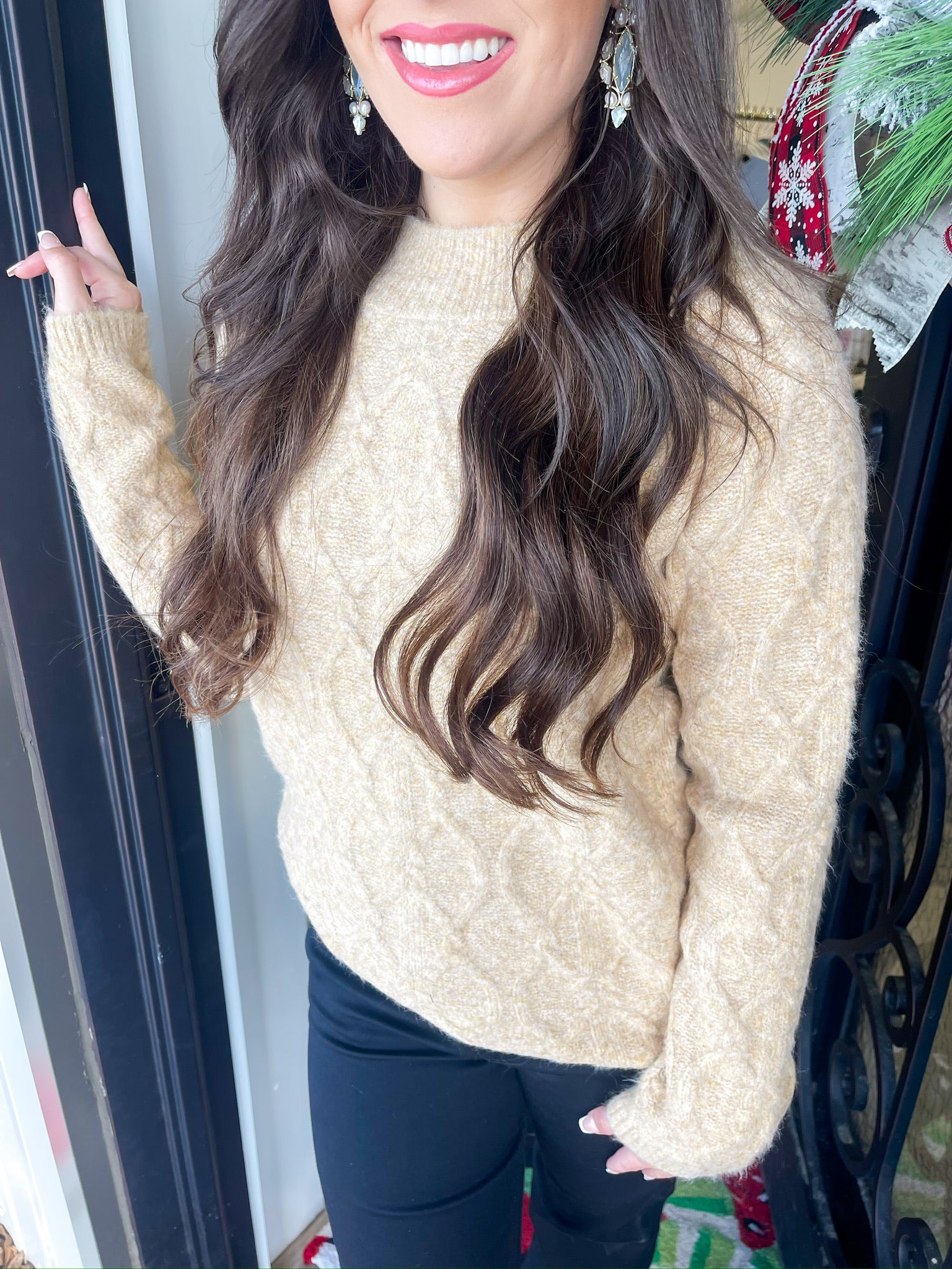 Eudora Cable Knit Sweater - Oatmeal - Southern Belle Boutique