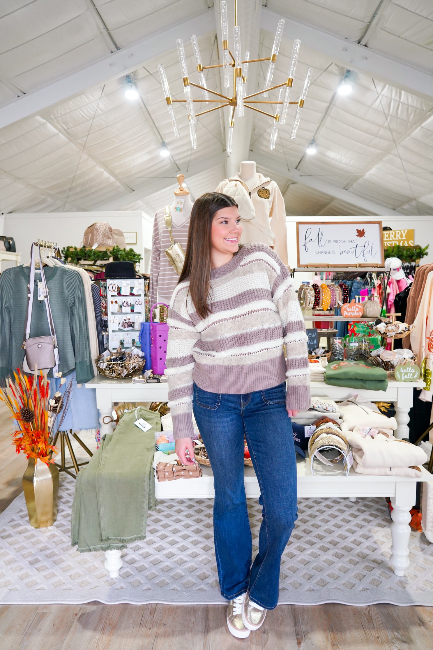 Georgina Sweater - Ash Violet Stripes - Southern Belle Boutique