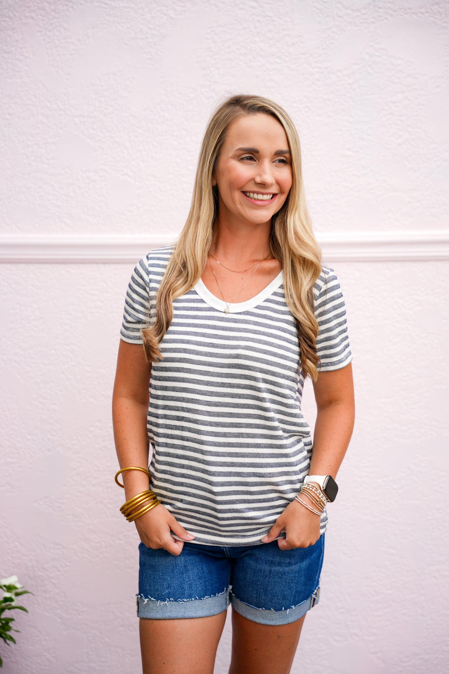 Navy Terry Loop Stripe Top - Southern Belle Boutique