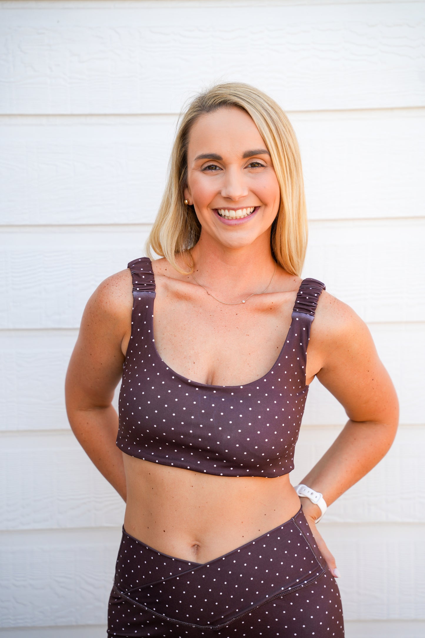 Brown Polka Dot Print Ruched Bra Top