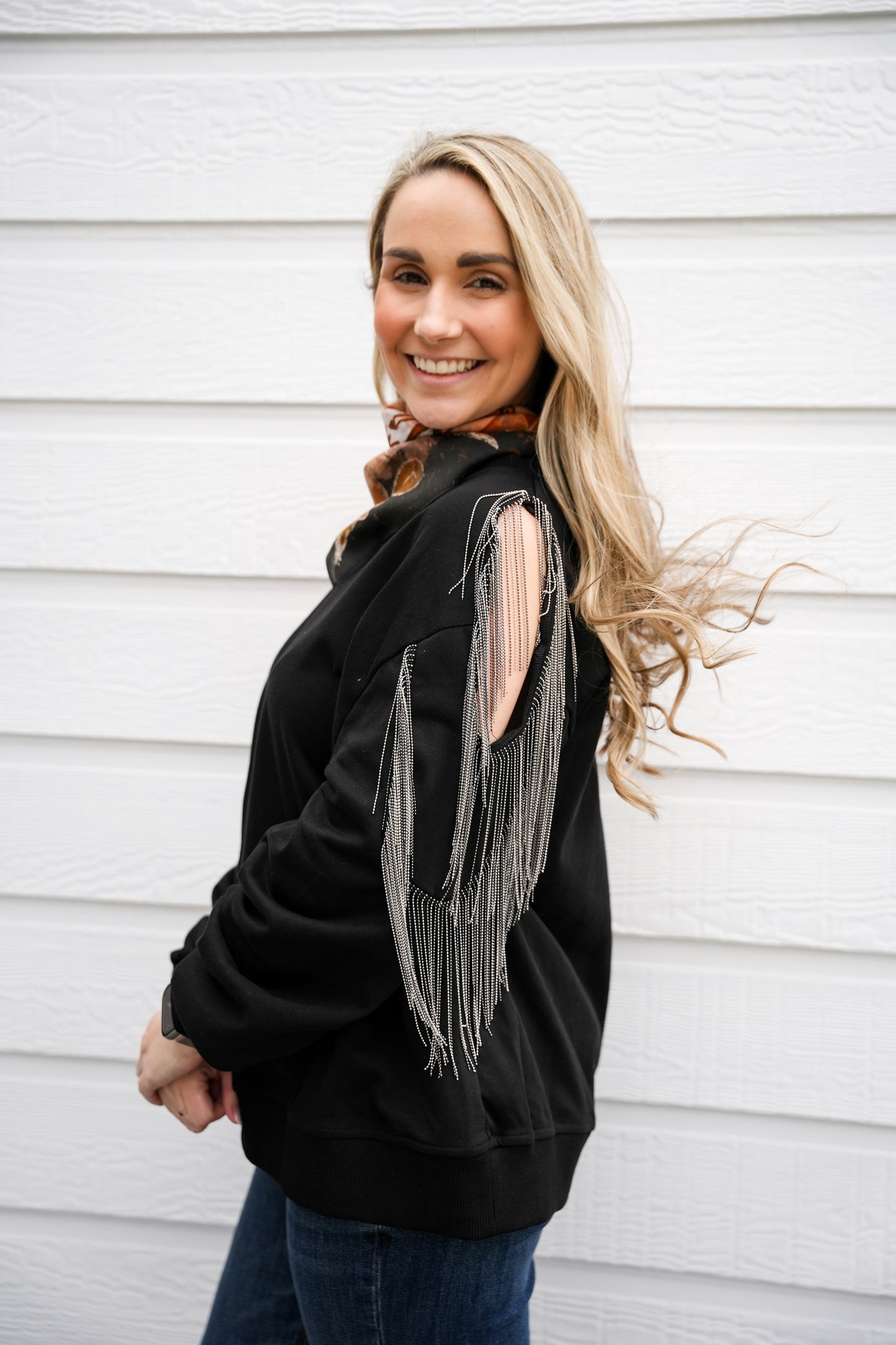 Fringe Cold Shoulder Knit Sweatshirt - Southern Belle Boutique