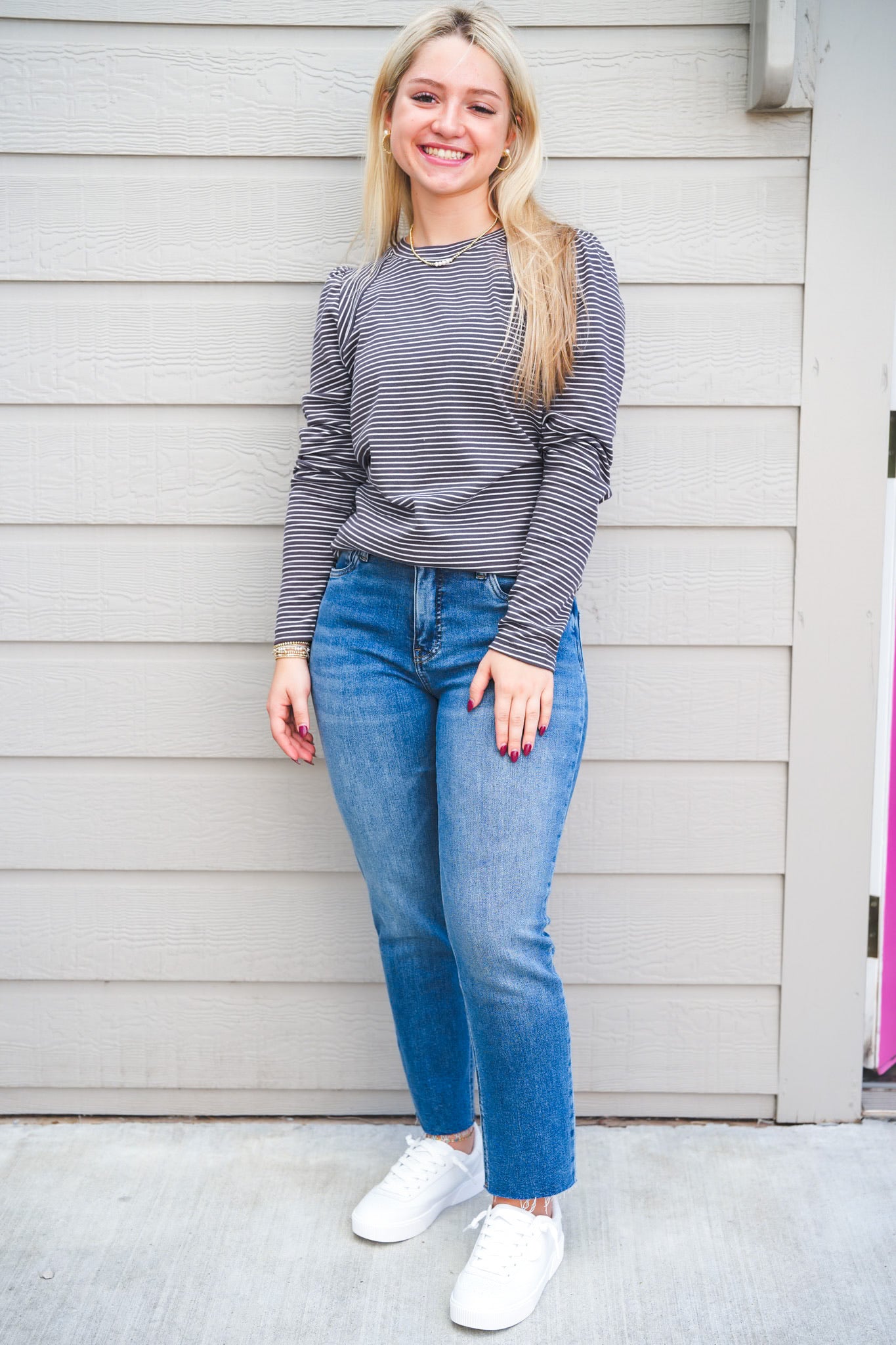 Grey/White Striped Jersey - Southern Belle Boutique