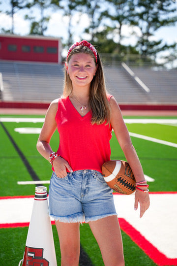 Noa V-Neck Tank - Infra Red - Southern Belle Boutique