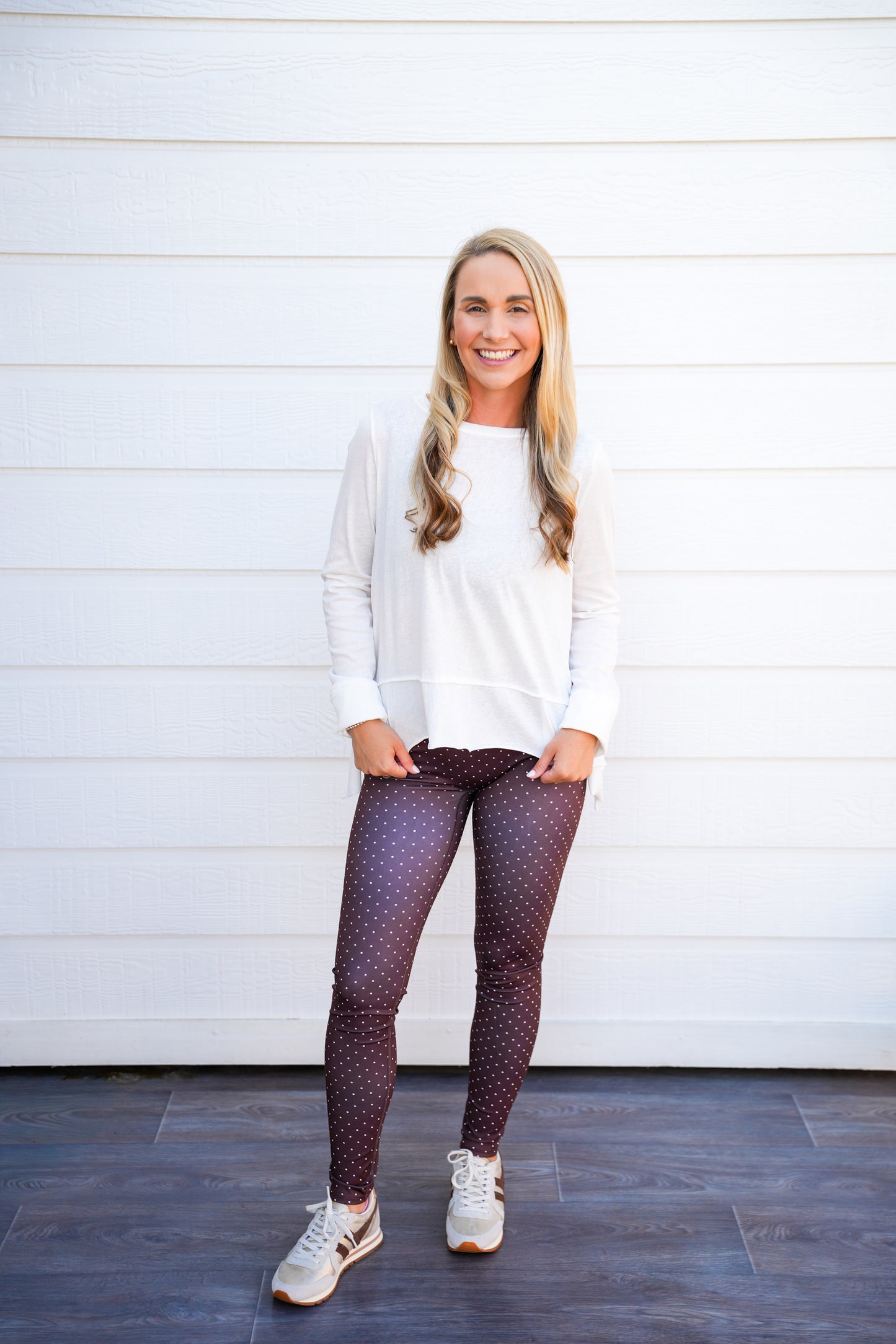 Brown Polka Dot Print High Waist Crossover Leggings