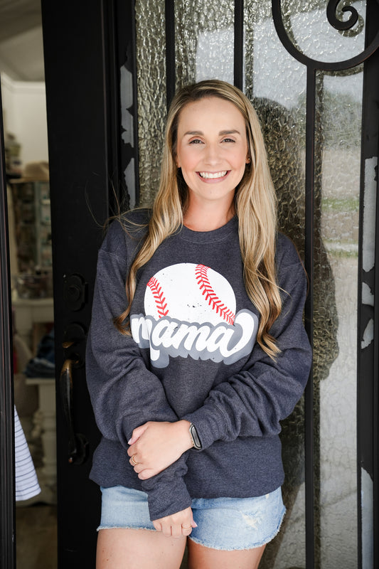 Baseball Mama Grey Sweatshirt - Southern Belle Boutique