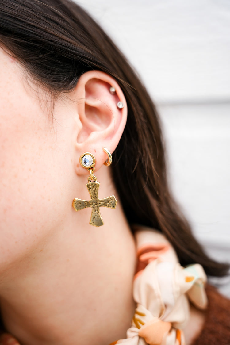 Gold Mini Western Cross Earrings