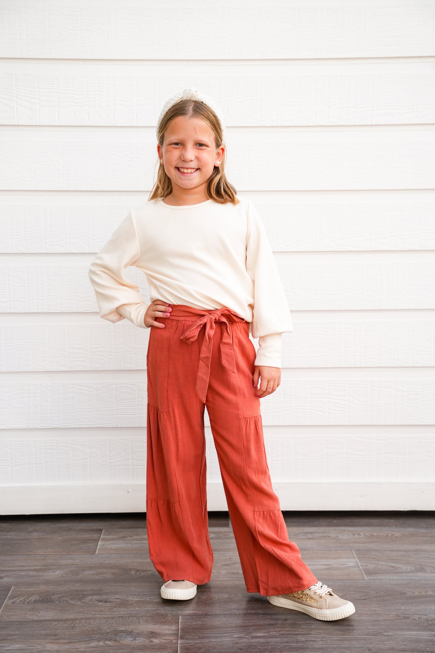 Brick Gathered Detail Wide Leg Pant