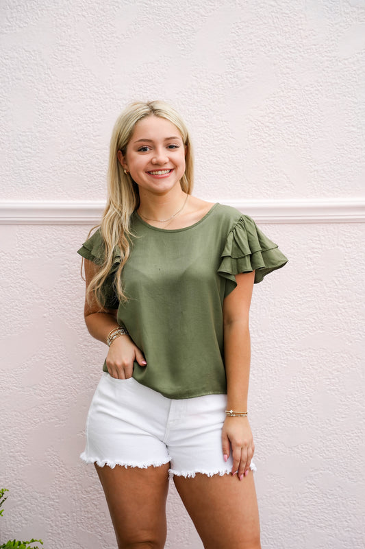 Khaki Short Sleeve Top - Southern Belle Boutique