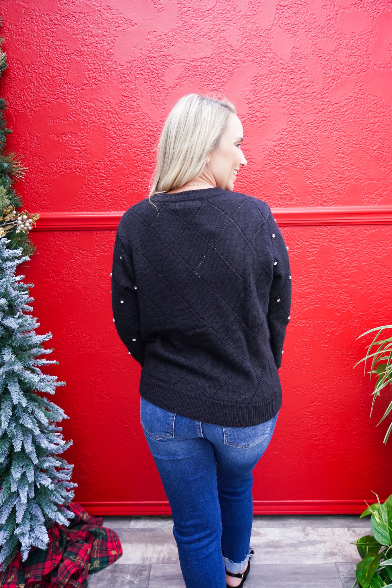 Rhinestone Black Sweater - Southern Belle Boutique