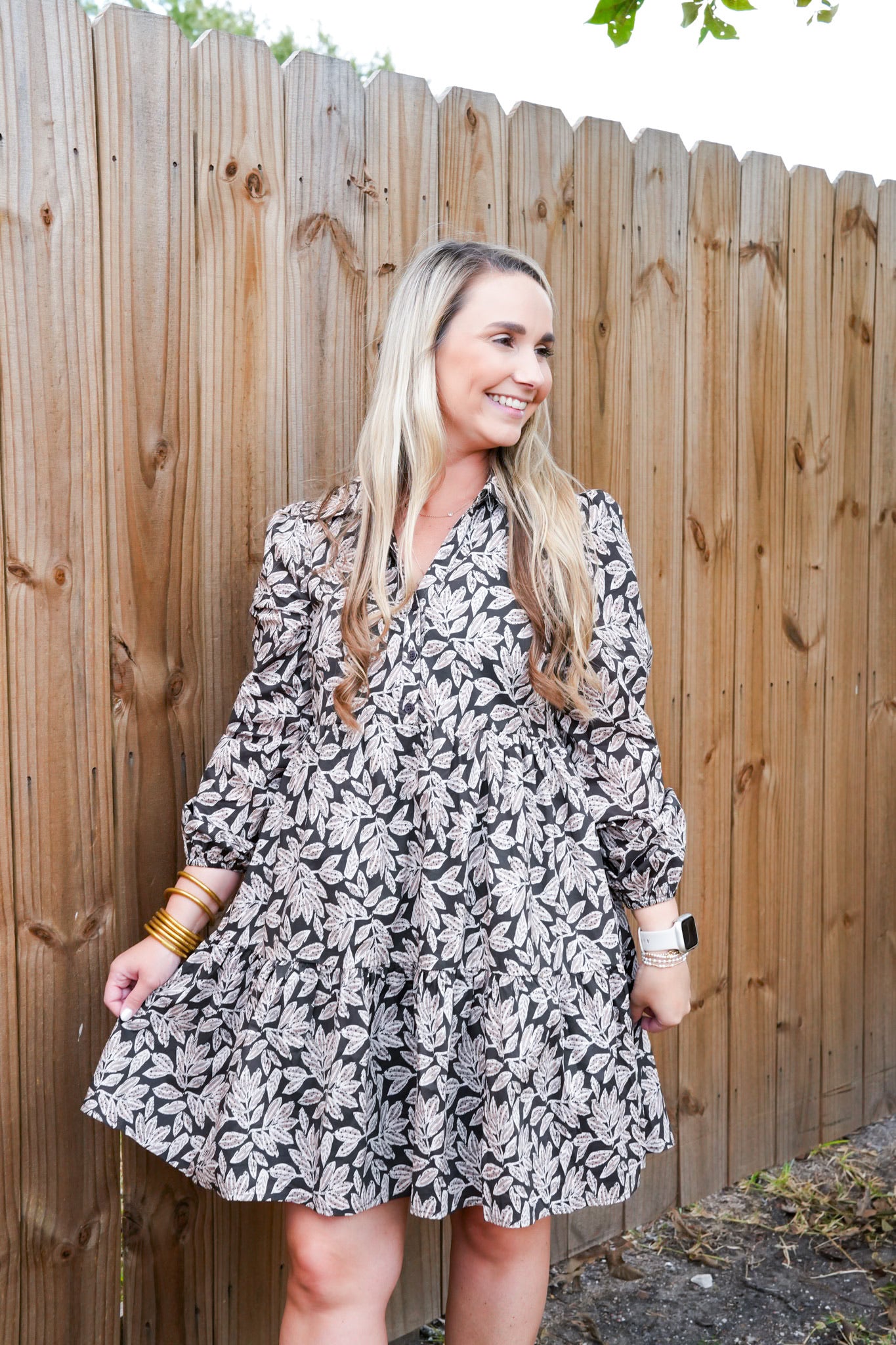 Leaf Print Poplin Mini Dress - Southern Belle Boutique