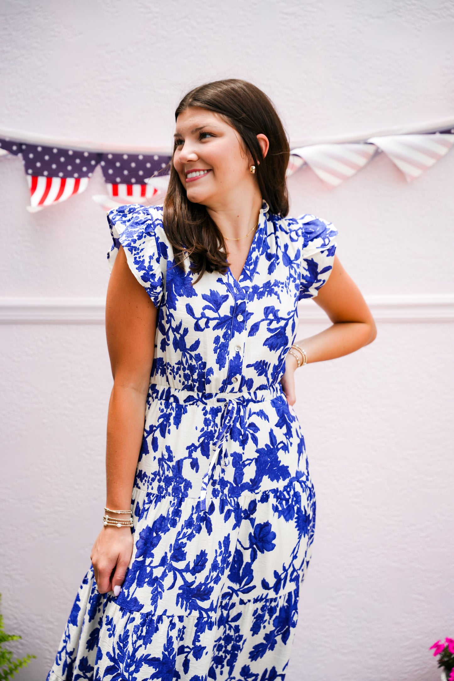 Blue Floral Printed Tiered Maxi Dress