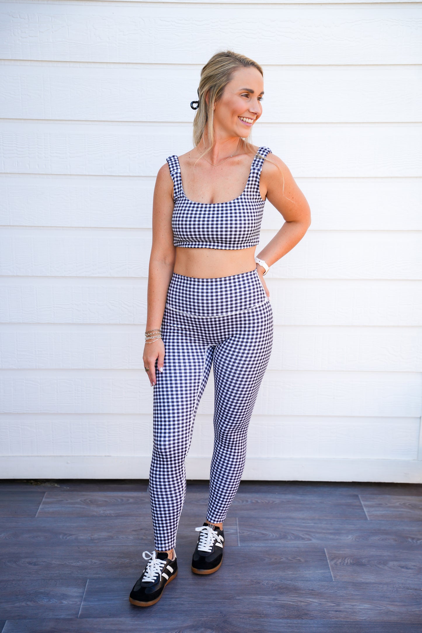 Black Gingham Print Aligned Performance High-Rise Leggings