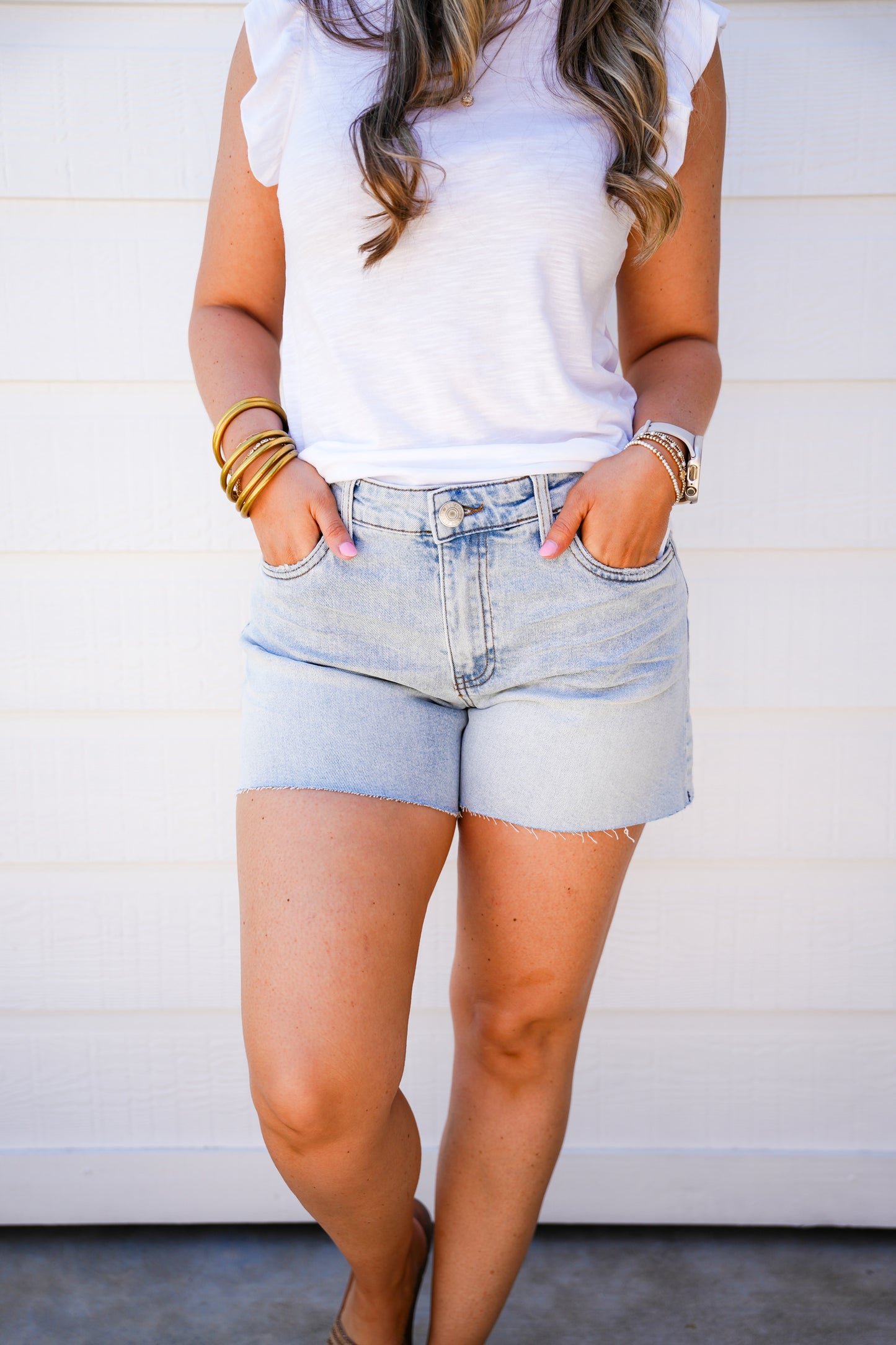 Jane High Rise Long Short Raw Hem - Deep - Southern Belle Boutique